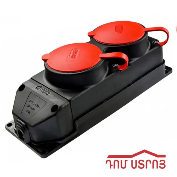 DS-108-7 վարդակ 2 տեղ սև հատակի կափարիչով դրսի — Ապրանքի նկար 1