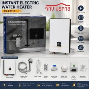 DS-11-21 գեյզեր երաշխիքով 8.5կվտ սպիտակ թվային էկրան+ավտոմատ անջատիչ+դուշ+դուշի ու ջրի շլանգներ+կախիչ ուղղահայաց